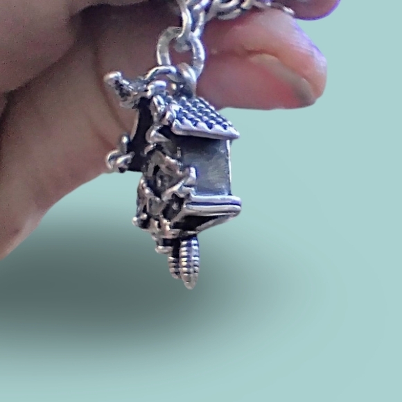 Vintage BEAU Sterling Silver Cuckoo Clock Movable Pendulums Charm Pendant​​ - Picture 8 of 8